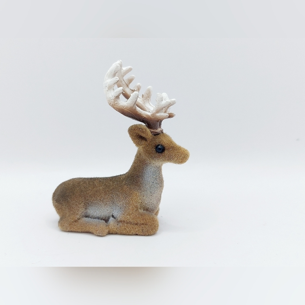 Vintage Flocked Resting Stag‎ Figurine